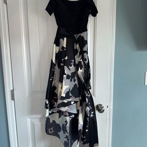 R&M Richards Black & Gray High-Low Formal Dress Cold Shoulder Size 6